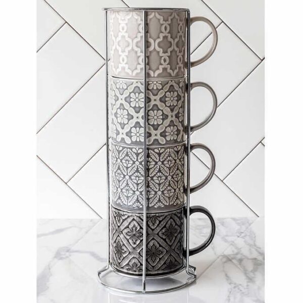 Overandback Stacking Mugs with Rack Set grey 1