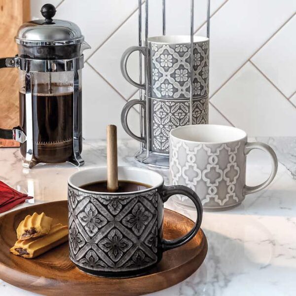 Overandback Stacking Mugs with Rack Set grey 1