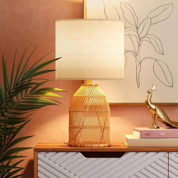 Rattan Diagonal Weave Table Lamp Tan - Opalhouse™ 4