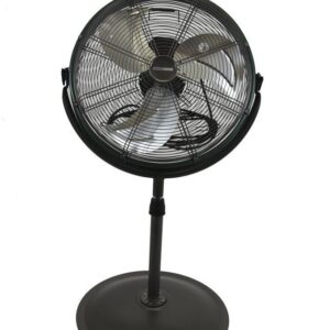 Masterforce 20" Shroud Pedestal Fan This Masterforce 20" Shroud Pedestal fan features a heavy duty motor with a shroud for focused air flow and quiet operation, a variable speed control, and comes with a 3-year warranty. Heavy duty motor 4 speed rotary switch Adjustable tilt 21" diameter steel base Built in cord wrap 12' power cord