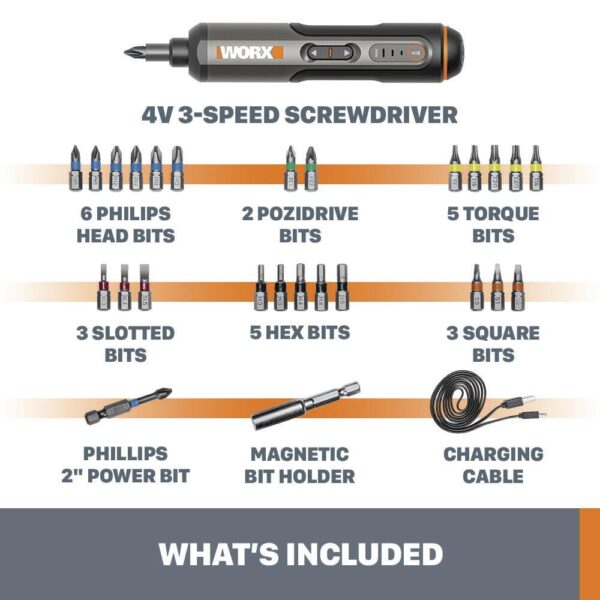 Worx® 4-Volt Cordless 1/4" Screwdriver Kit - 26 Piece