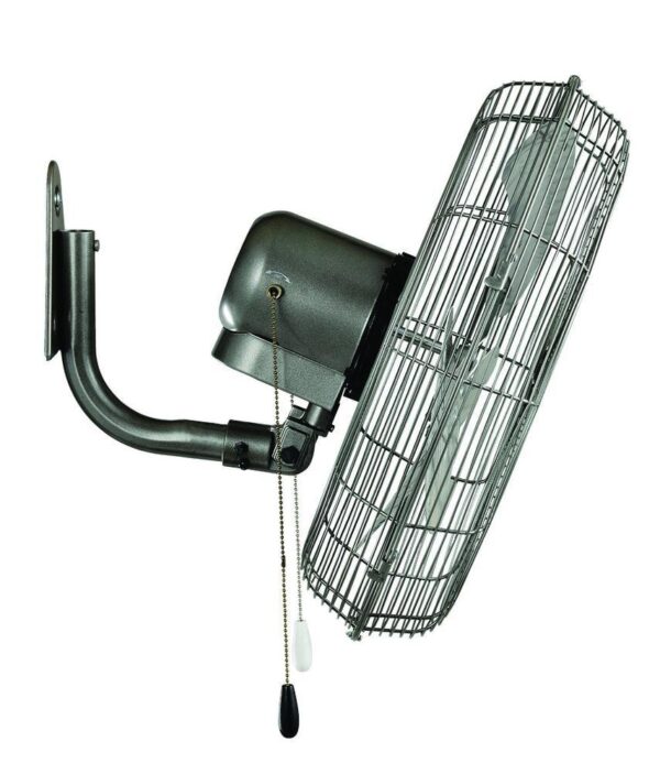 Masterforce™ 18 Wall Mount Fan 2 This Masterforce? 18" High Velocity Oscillating Wall fan features a 3 speed control with adjustable tilt and adjustable angle, and comes with a 3-year warranty. 3 speed control Adjustable angle 9-1/2 ft. grounded cord, wide oscillation Adjustable tilt 4000 CFM Wide oscillation 3-year warranty OSHA compliant