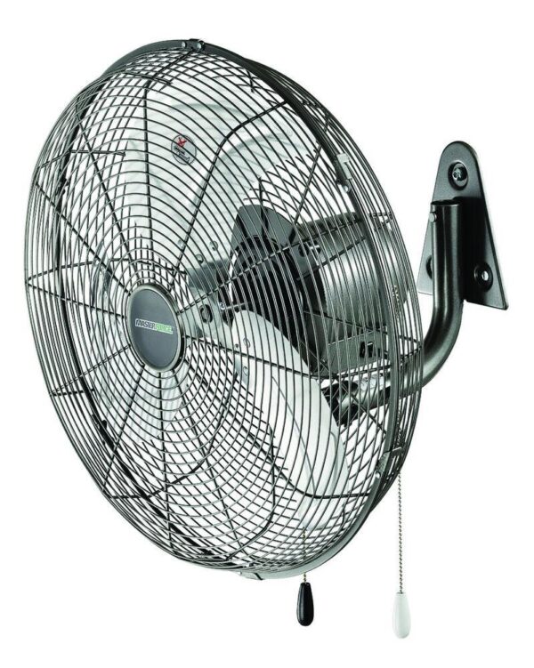 Masterforce™ 18 Wall Mount Fan 2 This Masterforce? 18" High Velocity Oscillating Wall fan features a 3 speed control with adjustable tilt and adjustable angle, and comes with a 3-year warranty. 3 speed control Adjustable angle 9-1/2 ft. grounded cord, wide oscillation Adjustable tilt 4000 CFM Wide oscillation 3-year warranty OSHA compliant