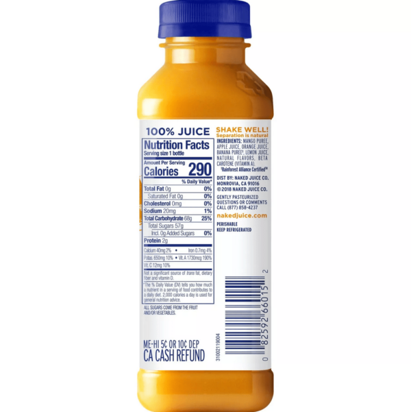 12 pks Naked Mighty Mango Fruit Juice Smoothie - 15.2 fl oz/pack - Image 2