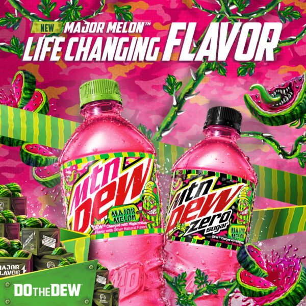 Mtn Dew Major Melon Dew Charged With Watermelon Flavor 16.9 Fl Oz 6 Count Bottles