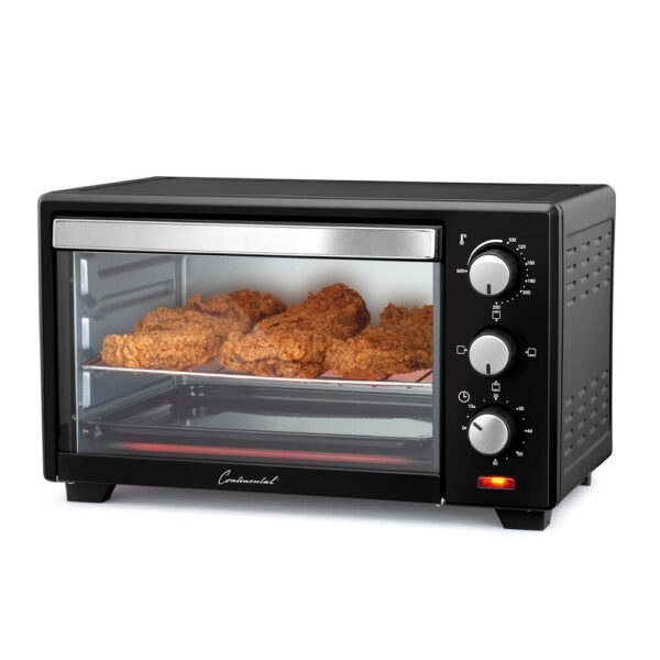 Continental 6-Slice Toaster Oven From pizza, chicken and more this large capacity toaster oven is great for baking, toasting, and broiling. Easy to use with adjustable timer and heat settings.