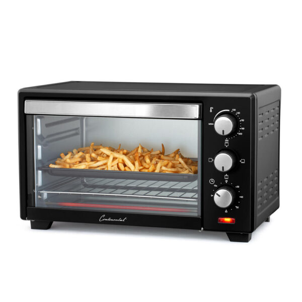 Continental 6-Slice Toaster Oven From pizza, chicken and more this large capacity toaster oven is great for baking, toasting, and broiling. Easy to use with adjustable timer and heat settings.