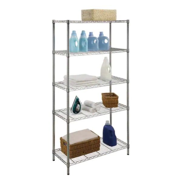 HDX Chrome 5-Tier 5-Tier Metal Wire Shelving Unit 36 in. W x 72 in. H x 16 in. D