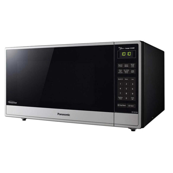 Panasonic 1.6CuFt Countertop Microwave with Genius Inverter Technology, NN-SN755S This sleek, stainless steel 1250W microwave oven by Panasonic makes a stylish and convenient addition to any contemporary kitchen. The 1.6-cubic-foot unit with a 15" turntable is ideal for busy professionals and on-the-go families, the microwave oven provides quick and easy meal preparation and matches with any kitchen décor. Panasonic's Inverter technology delivers even temperature cooking at any power level, which means that even at low power settings, your food will be cooked throughout. The consistent delivery of microwave energy allows delicate foods to simmer without the edges and surfaces overcooking, so foods have the look and taste you expect, without the wait.