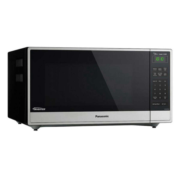 Panasonic 1.6CuFt Countertop Microwave with Genius Inverter Technology, NN-SN755S This sleek, stainless steel 1250W microwave oven by Panasonic makes a stylish and convenient addition to any contemporary kitchen. The 1.6-cubic-foot unit with a 15" turntable is ideal for busy professionals and on-the-go families, the microwave oven provides quick and easy meal preparation and matches with any kitchen décor. Panasonic's Inverter technology delivers even temperature cooking at any power level, which means that even at low power settings, your food will be cooked throughout. The consistent delivery of microwave energy allows delicate foods to simmer without the edges and surfaces overcooking, so foods have the look and taste you expect, without the wait.