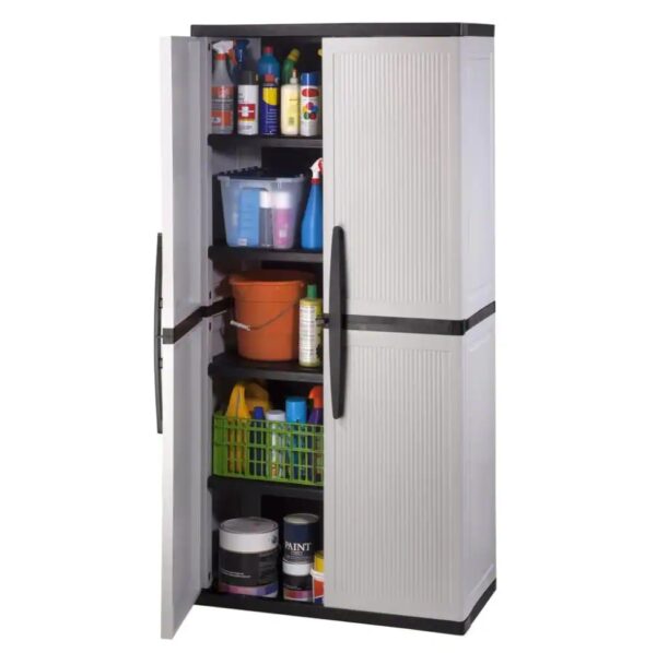 Plastic Freestanding Garage Cabinet in Gray 35 in. W x 71 in. H x 18 in. D