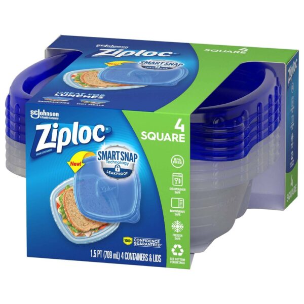 Ziploc Square Containers with Smart Snap Technology - 4ct