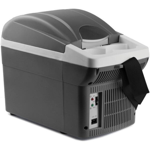 6-Quart 12-Volt Personal Thermoelectric Cooler Warmer Wagan The Wagan Tech 6 Quart 12-Volt Personal Thermoelectric Cooler/Warmer keeps food and drinks cool or warm while on the road. When taking leftovers home from the restaurant, switch the cooler/warmer on to “warming mode” and it will begin to heat up instantly. This is a great device to take with you to the park, tailgating, BBQs, sporting events or wherever you need to keep items cool or warm. It has no CFCs or refrigerant inside of the unit; there is nothing to leak out or deplete the ozone. The cooler/warmer uses thermoelectric cooling which is a simple transfer of electrical current. This 12 volt fridge/warmer is user friendly, and with its built-in carry strap, you can carry it to and from your destination without being awkward. Holds 9 cans Simple switch for selecting cooling mode or warming mode with indicator lights CFC-free cooling (no refrigerant) Can cool 40°F to 45°F below ambient temperature Designed to fit at front center console or back seat Can be used in the vehicle, home, hotel room or office with optional AC adapter Adjustable shoulder strap for ease of portability Includes 9ft 12V DC power cord