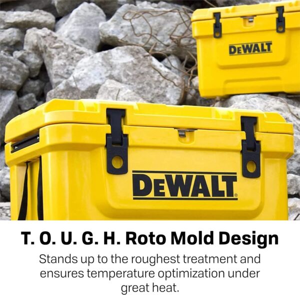 Dewalt Cooler 10 Qt Roto Molded Heavy Duty Ice Chest The DEWALT Cooler 10 Quart Lunch Box Cooler is the perfect tool for carrying your lunch to the jobsite. This cooler can keep food and beverages cold for days and is ideal for taking to backyard barbeques, campgrounds, sporting events or wherever life may take you. The T.O.U.G.H. Roto-mold design is nearly indestructible and will stand up to the roughest treatment. The strong exterior construction reduces the amount of stress typically put on a cooler during everyday use. The reinforced pressure-injected insulation provides superior ice retention and ensures Temperature Optimization Under Great Heat. Keep your drinks and food colder longer with the DEWALT 10 Quart Lunch Box Cooler.