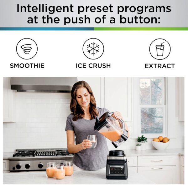 Ninja Professional Plus Blender DUO with Auto-iQ The Ninja® Professional Plus Blender DUO® with Auto-iQ® features a new modern design and a more powerful motor than Ninja's original Professional Blender DUO.** Ninja Total Crushing® Blades and Pro Extractor Blades® Assembly give you perfectly crushed ice for your smoothies, frozen drinks, and nutrient extractions***. The 72-oz.Total Crushing Pitcher is great for making large batches for the whole family* with 1400 peak watts of professional power. Plus, its single-serve cups with spout lids make it easy to take delicious, nutrient-rich smoothies on the go. Auto-iQ Technology provides preset programs that do the work for you, no guesswork required. The Ninja® Professional Plus Blender DUO® with Auto-iQ® features a new modern design and a more powerful motor than Ninja's original Professional Blender DUO** Ninja® Total Crushing® Blades give you perfectly crushed ice for your smoothies and frozen drinks with 1400 peak watts of professional power The 72 oz.* Total Crushing® pitcher is great for making large batches for the whole family The single-serve cups with spout lids make it easy to take delicious, nutrient-rich smoothies on the go 3 preset Auto-iQ® programs allow you to create smoothies, frozen drinks, and nutrient extractions***, all at the touch of a button *64 oz. max liquid capacity **Versus BL621, based on operating wattage ***Extract a drink containing vitamins and nutrients from fruits and vegetables