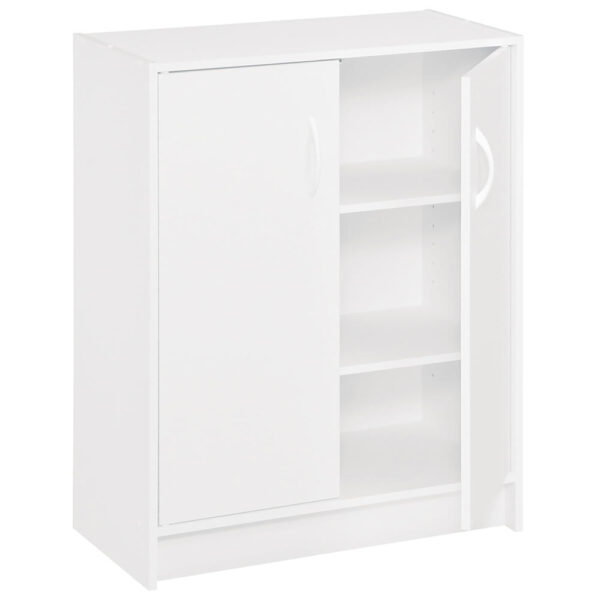 ClosetMaid 24 inches W x 11 inches D White Storage Cabinet ClosetMaid® stackable Storage Organizers are a convenient way to hold shoes, hobbies, media and office supplies. Use in or out of the closet to store t-shirts, shoes and accessories like sweaters and denim. Designed to work perfectly with other Stackable Storage Organizers. Assembly Details Assembly Required Maximum Weight Capacity 100 pounds Includes Shelves, Doors, Handles, Hardware Material Laminated Wood Number of Doors 2 Number of Shelves 2 Shelf Weight Capacity 25 pounds Weight 31 pounds