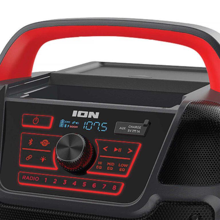 ION Audio Pathfinder 320 All Weather Speaker 5XL™ 200W 320° Speaker System Up to 100 Hour Battery Life IPX5 Water-Resistant App-Enable Control For Audio & Lighting Effects Fast Charging USB Port