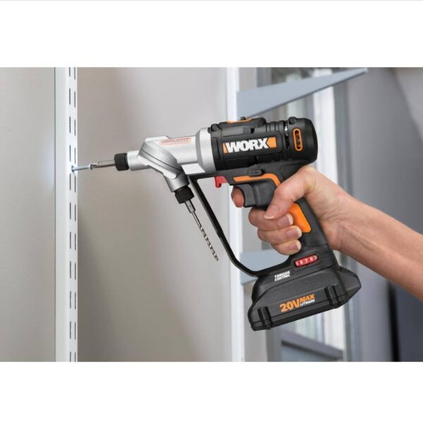 Worx POWER SHARE 20-Volt Switchdriver Cordless 1 4 in. Drill and Driver with 67-Piece Accessory Kit [SWITCH BETWEEN 2 BITS INSTANTLY] No need to stop to change out a bit, just turn the head to cycle between your 2 most useful bits [ELECTRONIC TORQUE CONTROL] Get the perfect amount of torque for the task at hand-prevents stripping, peeling, and damaging the work surface [DO IT ALL WITH THE SAME BATTERY] Worx Power Share is compatible with all Worx 20v and 40v tools, outdoor power and lifestyle products [LED WORK LIGHT] With a headlamp right on the front of the Switchdriver, you can see what you're drilling in dark areas [2-SPEED GEARING] Between the 2 speeds and the 12 torque settings you have enough flexibility to do every common drilling application correctly [1/4" HEX QUICK CHANGE CHUCKS] When you do need that 3rd or 4th bit, the standard chucks accept all regular ¼" bits you find at your neighborhood hardware store [67-PIECE ACCESSORY KIT] Includes 2) 1.5Ah batteries, 1) 5-hour charger, 11)HSS Twist Drill Bits, 5) Spade Wood Drill Bits, 4) Tile Drill Bits, 2) 6" Power Screwdriving Bits, 7) 2" Power Screwdriving Bits, 1) Bit Holder, 17)1" Insert Bits, 3) Nutsetters, 8)SAE Sockets, 8) Metric Sockets, 1) 1/4" Drive Socket Adapter, Blow-molded case