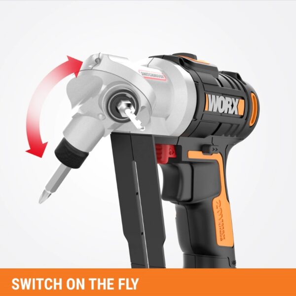 Worx POWER SHARE 20-Volt Switchdriver Cordless 1 4 in. Drill and Driver with 67-Piece Accessory Kit [SWITCH BETWEEN 2 BITS INSTANTLY] No need to stop to change out a bit, just turn the head to cycle between your 2 most useful bits [ELECTRONIC TORQUE CONTROL] Get the perfect amount of torque for the task at hand-prevents stripping, peeling, and damaging the work surface [DO IT ALL WITH THE SAME BATTERY] Worx Power Share is compatible with all Worx 20v and 40v tools, outdoor power and lifestyle products [LED WORK LIGHT] With a headlamp right on the front of the Switchdriver, you can see what you're drilling in dark areas [2-SPEED GEARING] Between the 2 speeds and the 12 torque settings you have enough flexibility to do every common drilling application correctly [1/4" HEX QUICK CHANGE CHUCKS] When you do need that 3rd or 4th bit, the standard chucks accept all regular ¼" bits you find at your neighborhood hardware store [67-PIECE ACCESSORY KIT] Includes 2) 1.5Ah batteries, 1) 5-hour charger, 11)HSS Twist Drill Bits, 5) Spade Wood Drill Bits, 4) Tile Drill Bits, 2) 6" Power Screwdriving Bits, 7) 2" Power Screwdriving Bits, 1) Bit Holder, 17)1" Insert Bits, 3) Nutsetters, 8)SAE Sockets, 8) Metric Sockets, 1) 1/4" Drive Socket Adapter, Blow-molded case