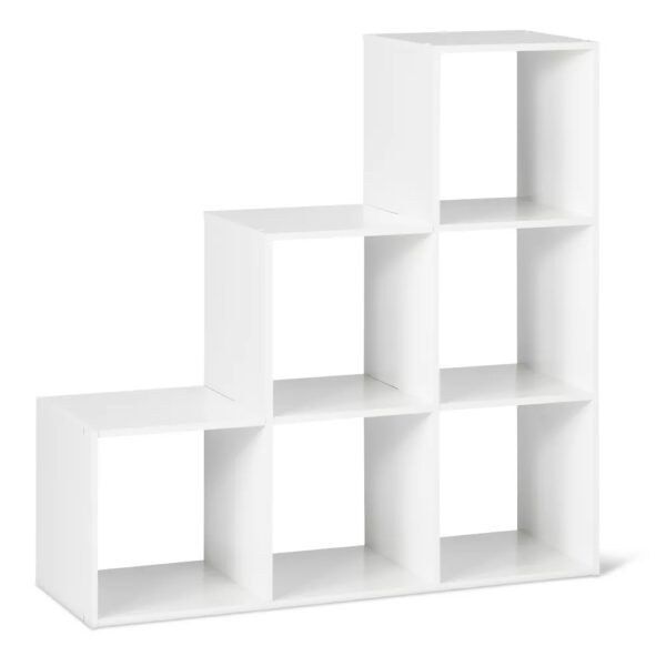 11 inches 3-2-1 Cube Organizer Shelf - Room Essentials™ Room Essentials™ ' 3-2-1 cube organizer is a uniquely designed cube organizer with 6 convenient cube openings for storage and is compatible with 11" storage bins. This items features a finished front and back to allow for storage access from both sides and had an improved, easier assembly process. Perfect for organizing any room in the house. This Room Essentials™ 3-2-1 cube organizer comes with all hardware included. To clean, wipe with a dry cloth.