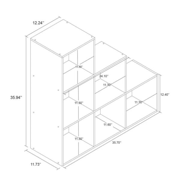 11 inches 3-2-1 Cube Organizer Shelf - Room Essentials™ Room Essentials™ ' 3-2-1 cube organizer is a uniquely designed cube organizer with 6 convenient cube openings for storage and is compatible with 11" storage bins. This items features a finished front and back to allow for storage access from both sides and had an improved, easier assembly process. Perfect for organizing any room in the house. This Room Essentials™ 3-2-1 cube organizer comes with all hardware included. To clean, wipe with a dry cloth.