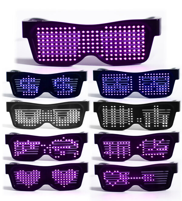 Smart LED Eyeglasses Personalised Party Attraction 1.Unique, Fun & Entertaining! Show off your creativity! 2.Bluetooth enabled to connect to CellPhone App and instantly customize your messages! 3.Light up your message and make it stand out simply with the tip of your finger! 4.Functions include: Text, Drawing, Animation, and Equalizer display! 5.Lightweight, fold-able, illuminative LED, built-in memory! 6.Quality Quaranteed 7.5 Colors:Pink,Red,Green,White,Blue, WE CHOOSE YOUR COLOR.