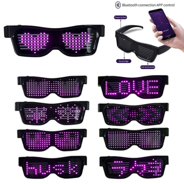 Smart LED Eyeglasses Personalised Party Attraction 1.Unique, Fun & Entertaining! Show off your creativity! 2.Bluetooth enabled to connect to CellPhone App and instantly customize your messages! 3.Light up your message and make it stand out simply with the tip of your finger! 4.Functions include: Text, Drawing, Animation, and Equalizer display! 5.Lightweight, fold-able, illuminative LED, built-in memory! 6.Quality Quaranteed 7.5 Colors:Pink,Red,Green,White,Blue, WE CHOOSE YOUR COLOR.